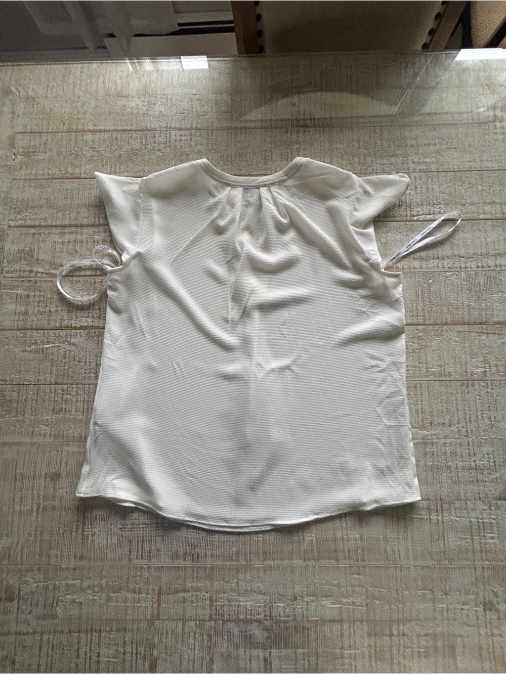 Calvin Klein Ivory/white Flutter-Sleeve Split-Neck Blouse - Picture 7 of 9